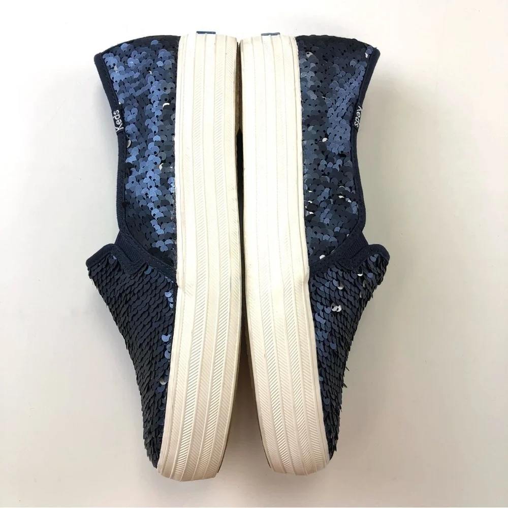Keds navy sequin platform slip on sneaker loafer Size 7 sparkle Party Prom - Picture 7 of 8